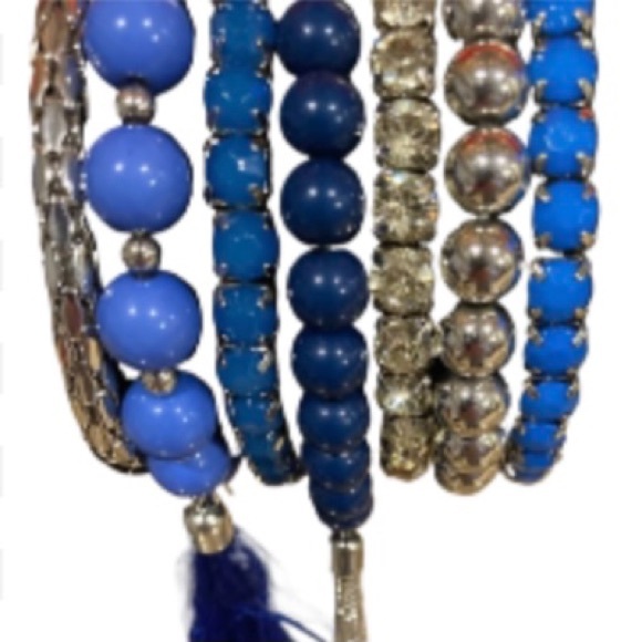 Jewelry - NWOT Bundle of Blue & Silver Stack Stretchy Bracelets